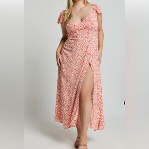 Orange and White Showpo Midi Wedding Guest Dress